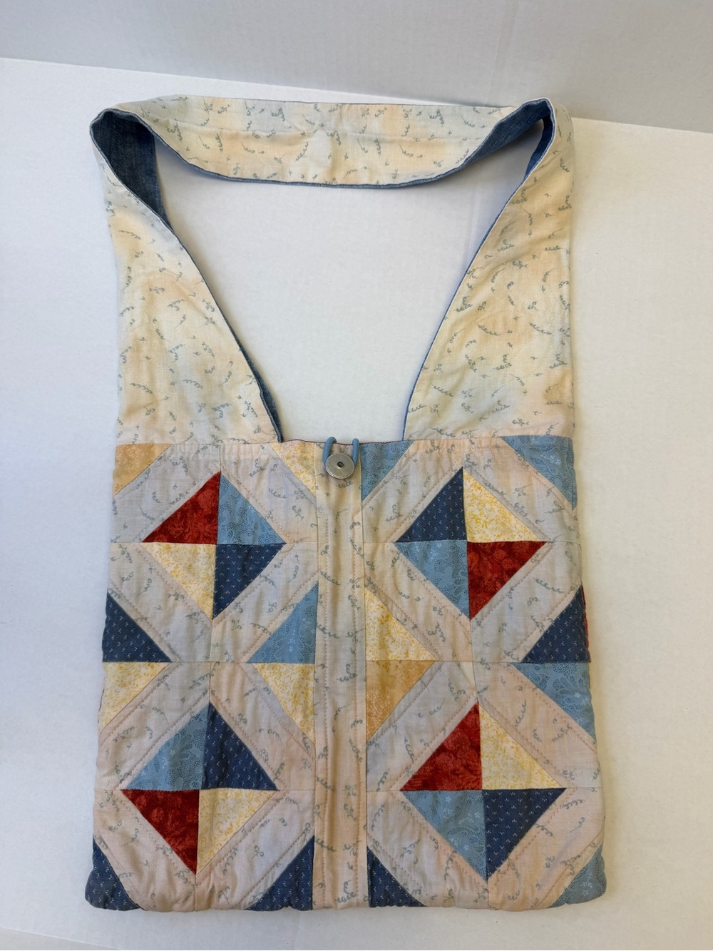 Handmade Quilted Patchwork Tote Bag in Cream with Multicolor Accents